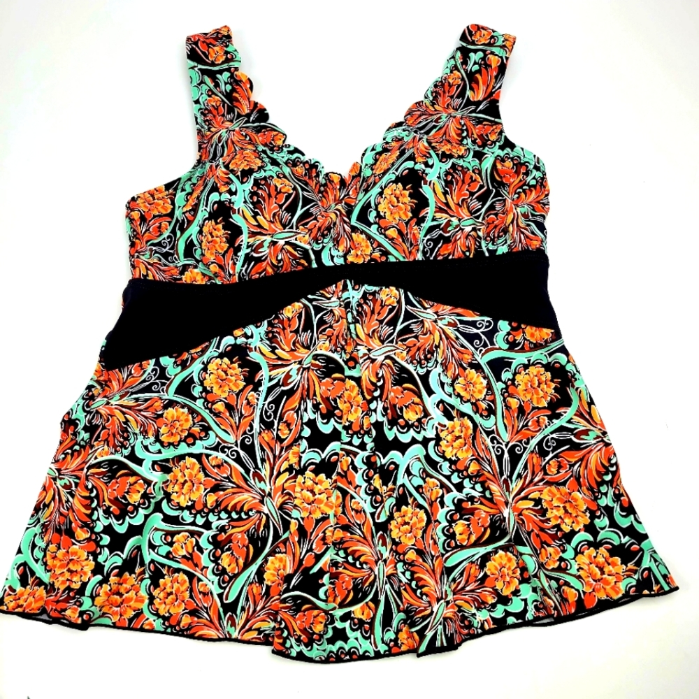 Fit 4u Floral Scalloped Tankini Swim Top Size 12